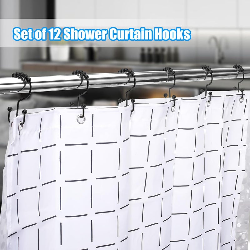 LifHap Shower Curtain Hooks,Double Sided Black Shower Curtain Hooks Rust Proof,Set of 12 Stainless Steel Shower Hooks for Both Curtain and Liner,Chrome - Image 5
